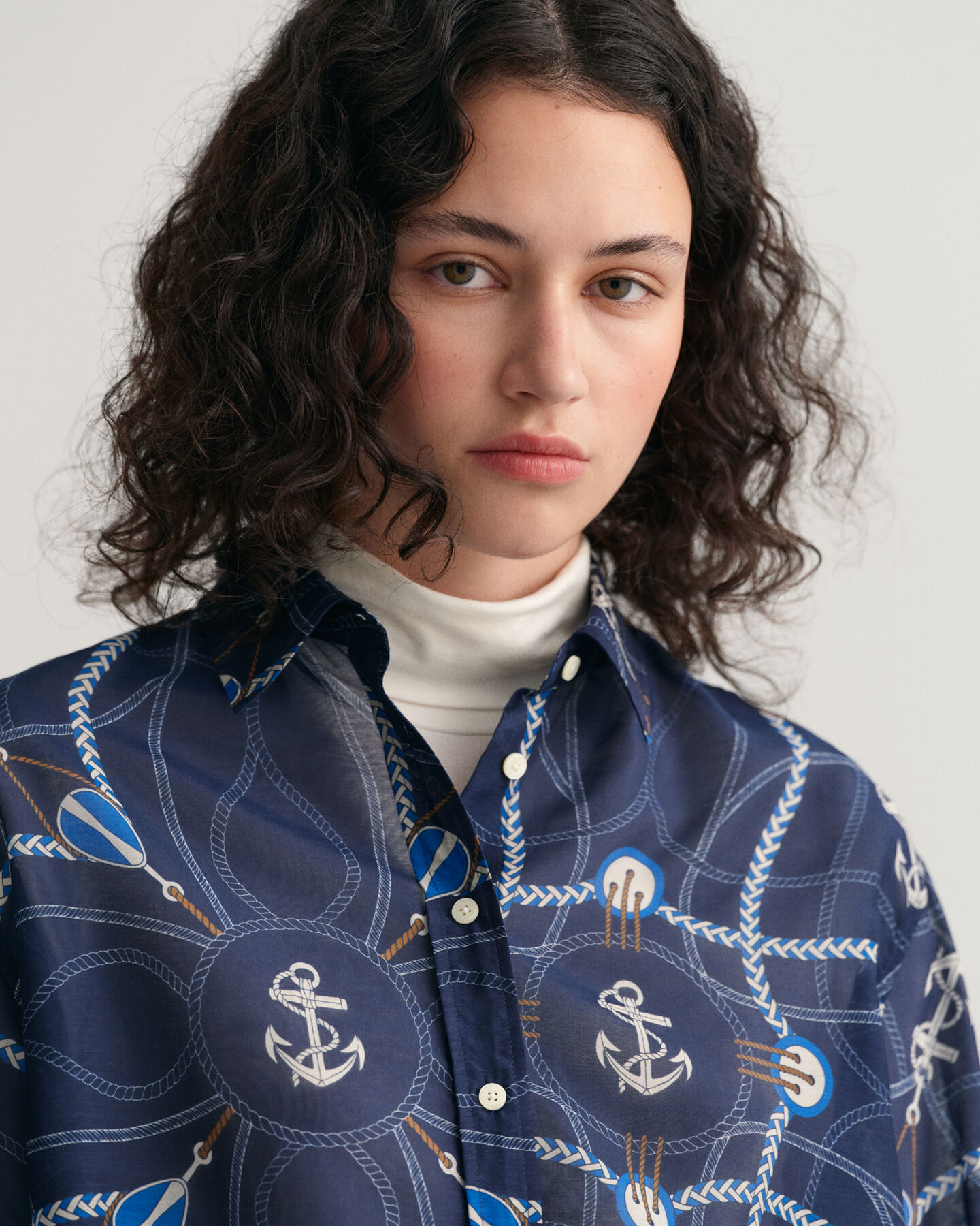 Relaxed Fit Sailing Print Cotton Silk Blouse