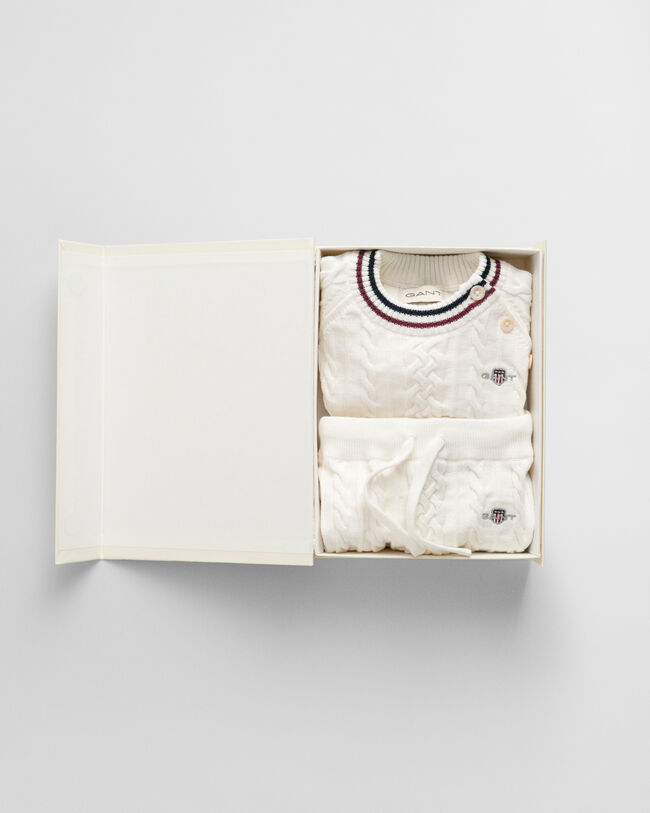 Baby Striped Cable Knit Sweater & Pant Gift Set