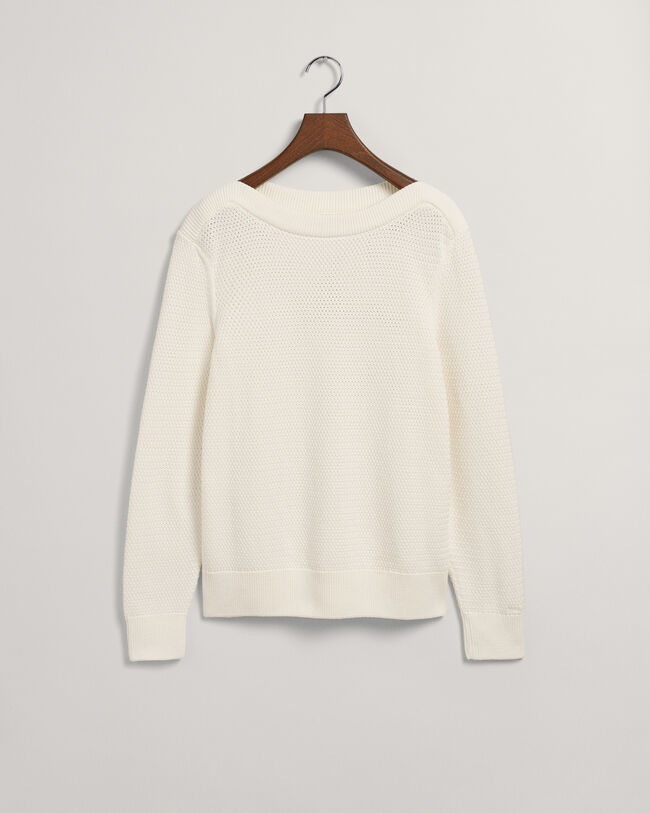 Textured Cotton Boat Neck Sweater