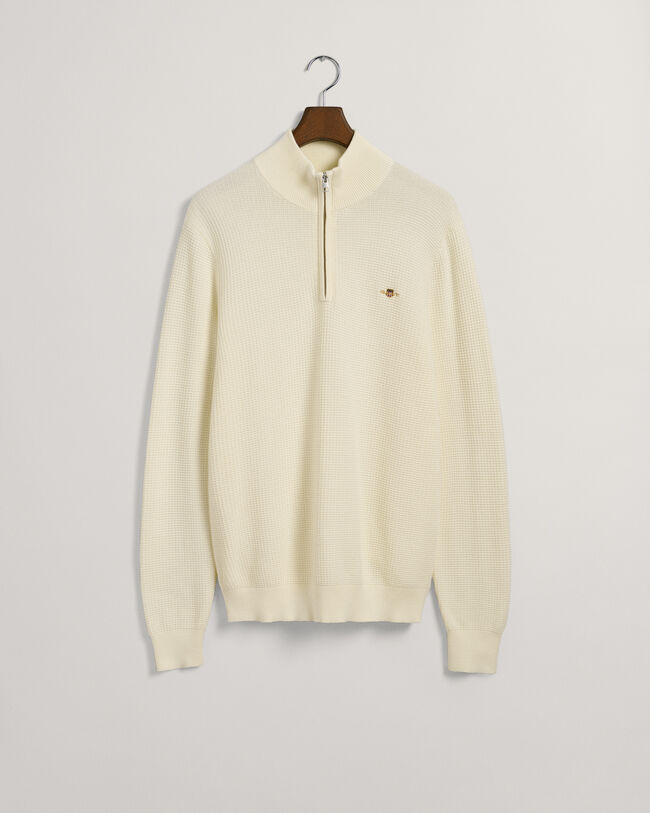 Textured Cotton Half-Zip Sweater