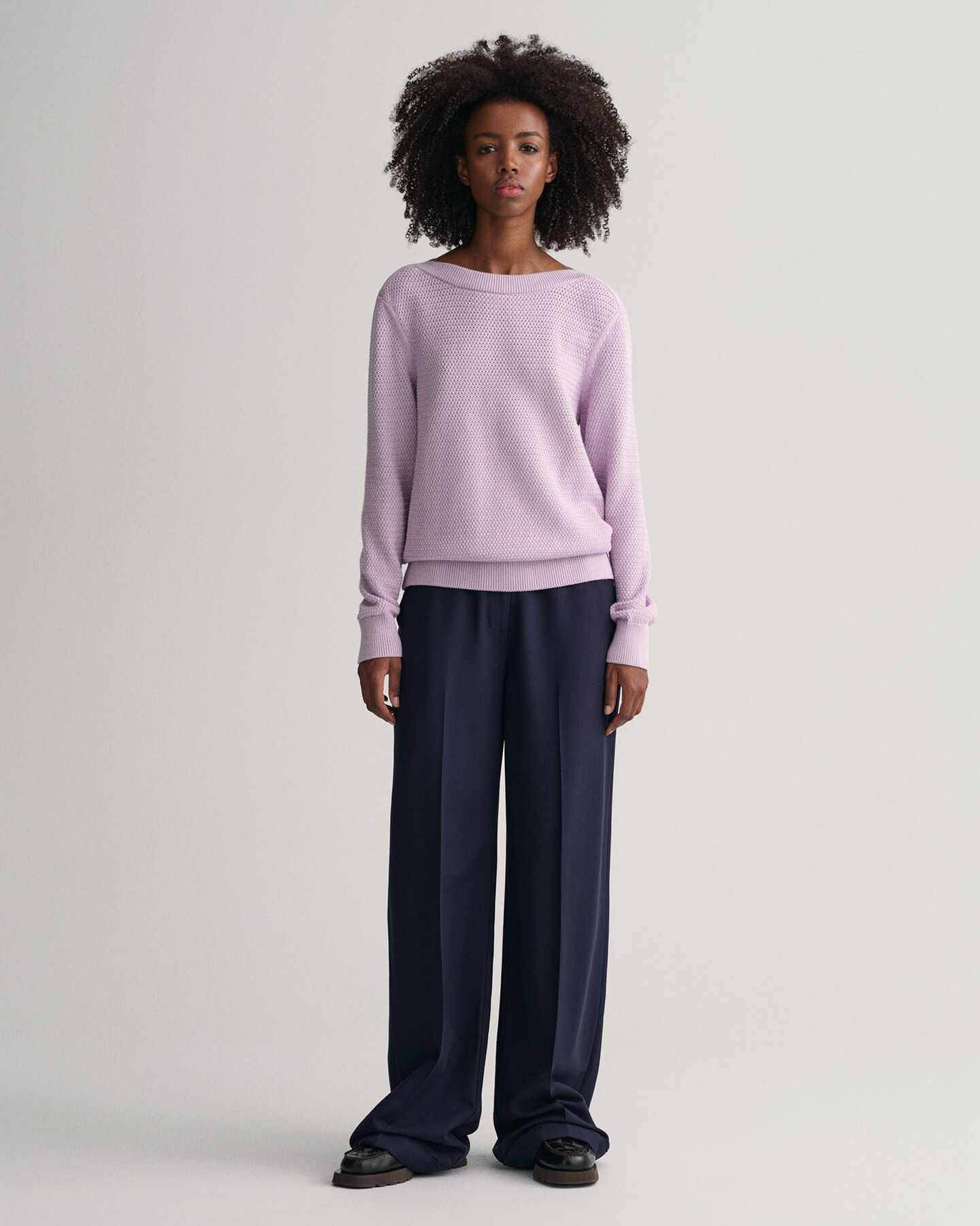 Textured Cotton Boat Neck Sweater