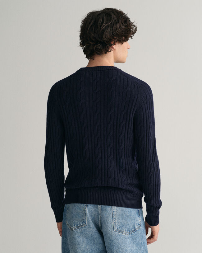 Lambswool Cable Knit Crew Neck Sweater