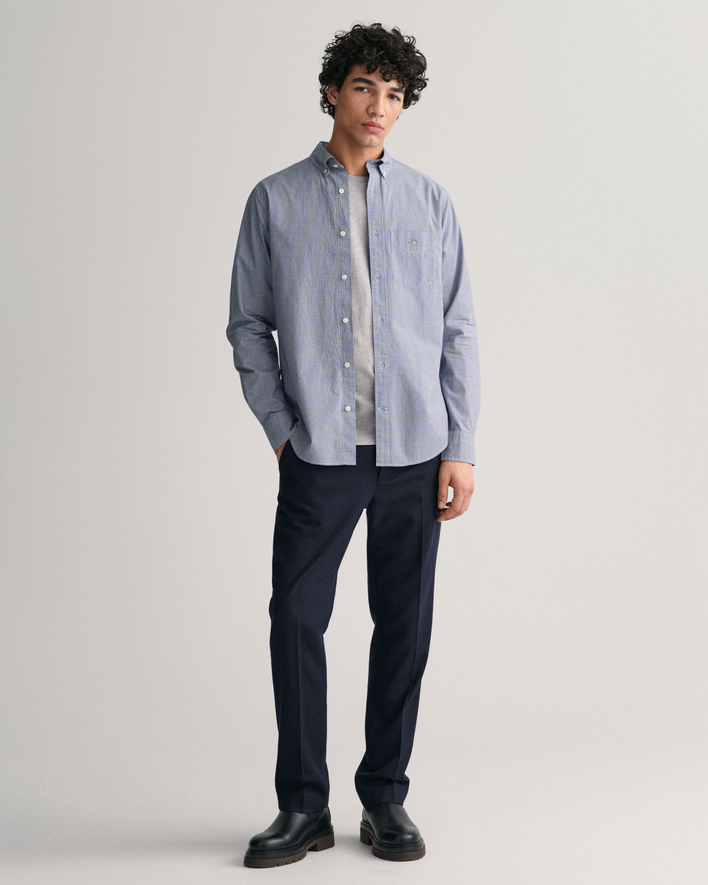Regular Fit Micro Checked Poplin Shirt