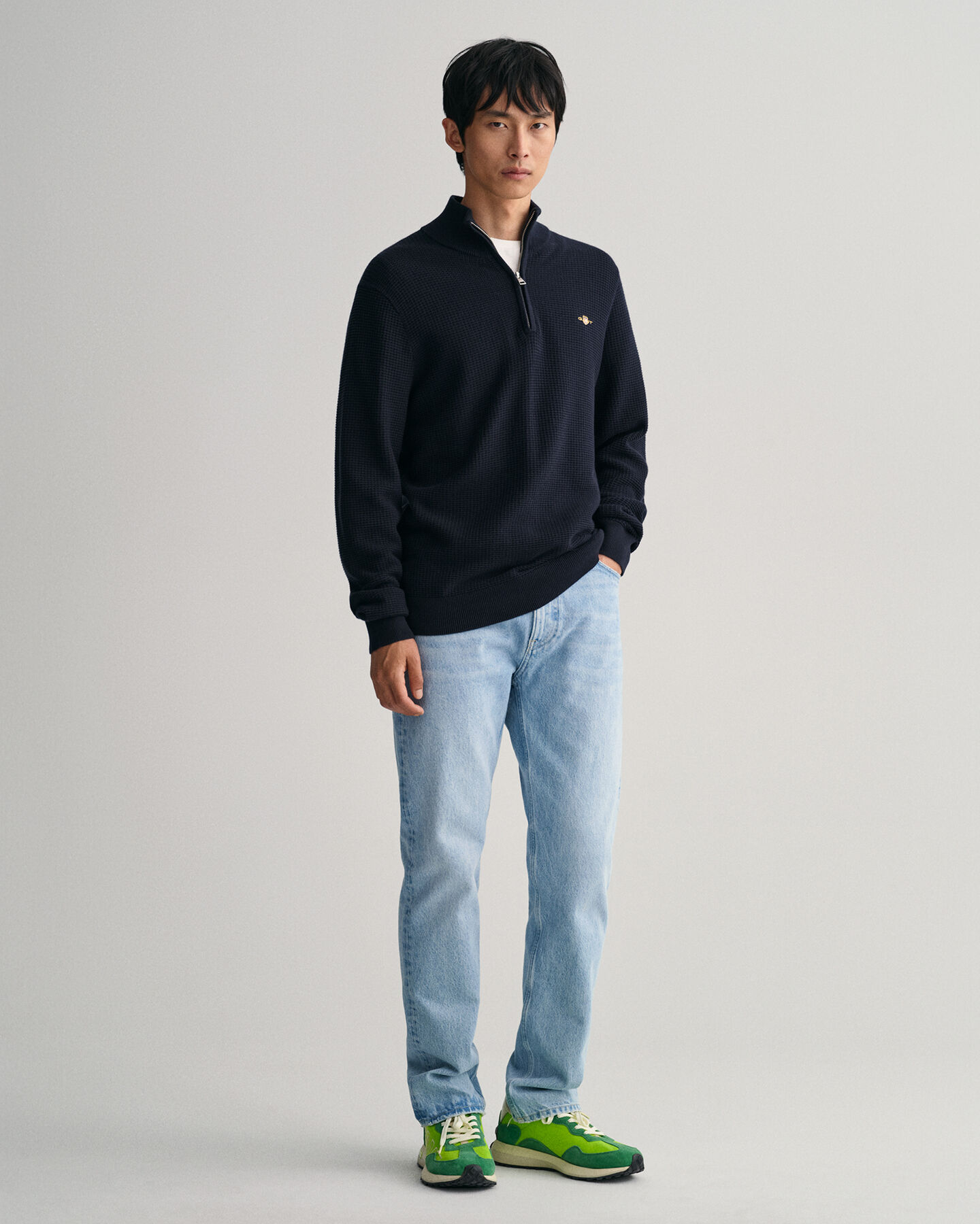 Textured Cotton Half-Zip Sweater