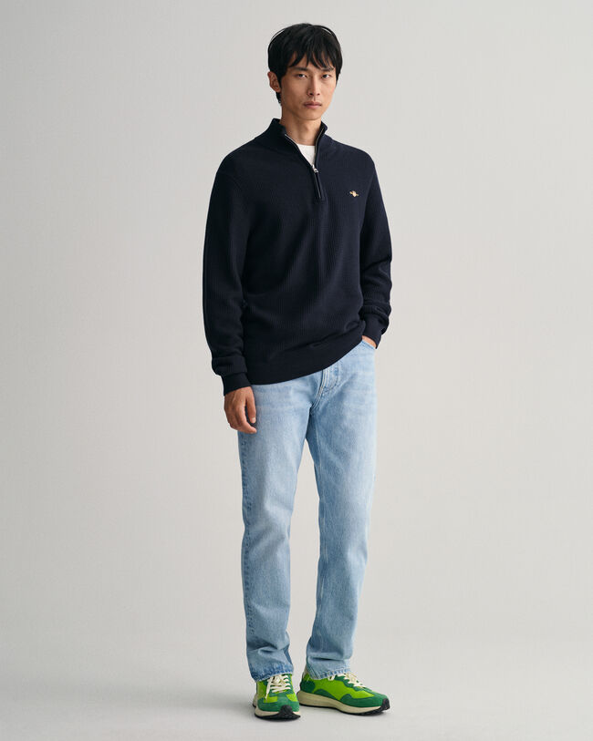 Textured Cotton Half-Zip Sweater