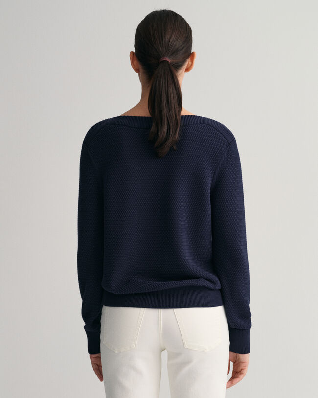 Textured Cotton Boat Neck Sweater