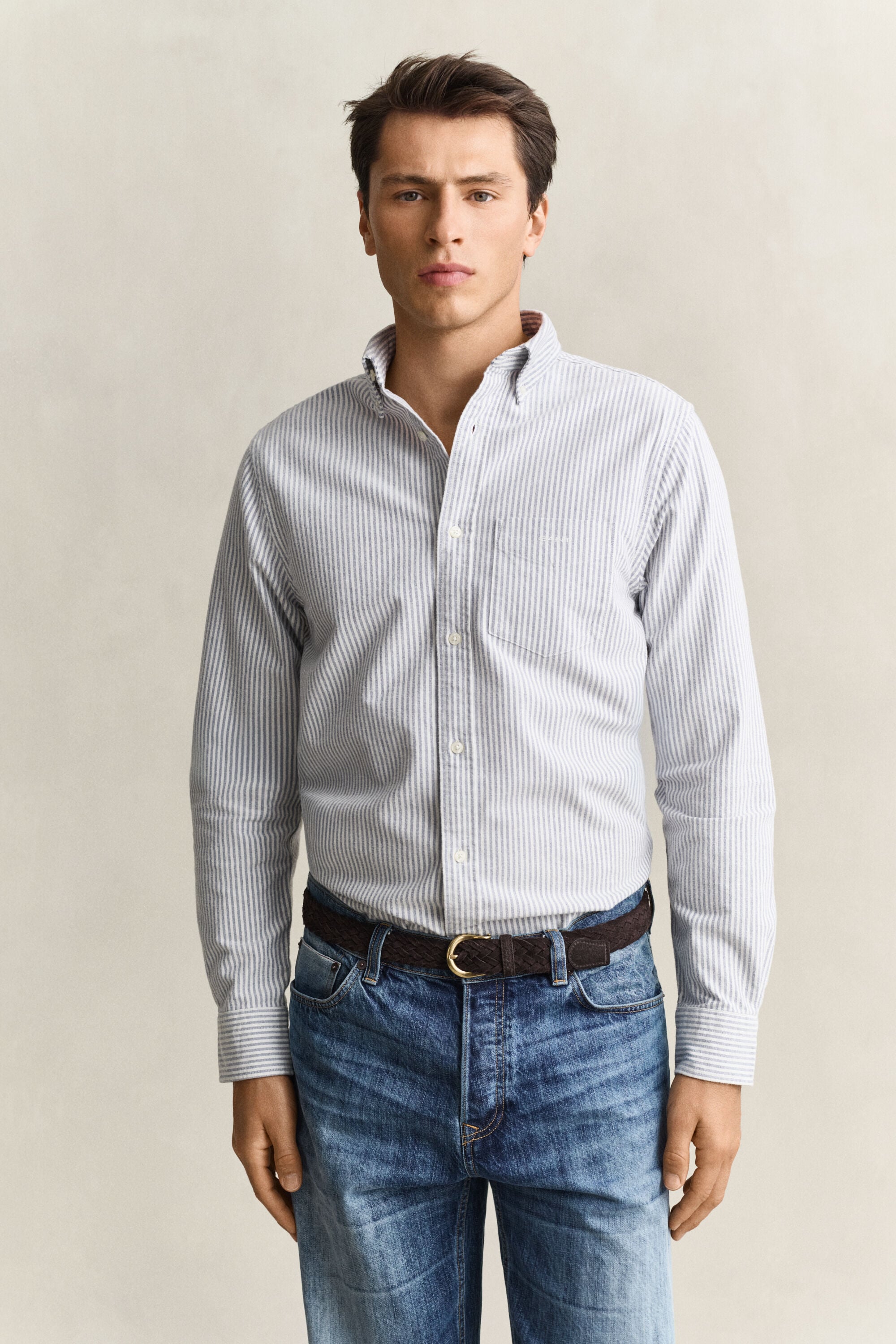 Striped Brushed Oxford Shirt — CRISP BLUE