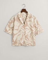 Relaxed Fit Palm Print Linen Short Sleeve Shirt
