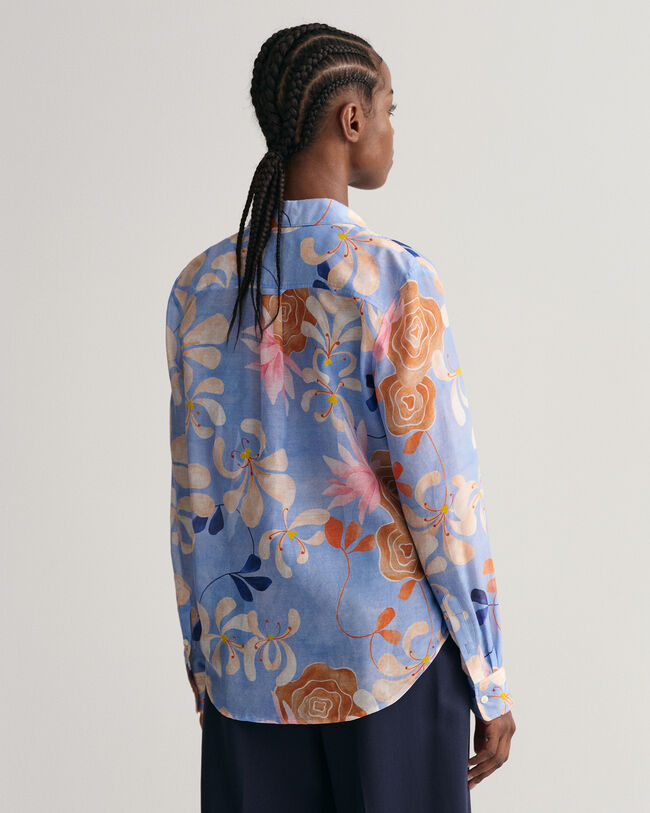 Regular Fit Floral Print Cotton Silk Shirt