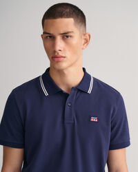 Striped Contrast Collar Piqu&eacute; Polo Shirt