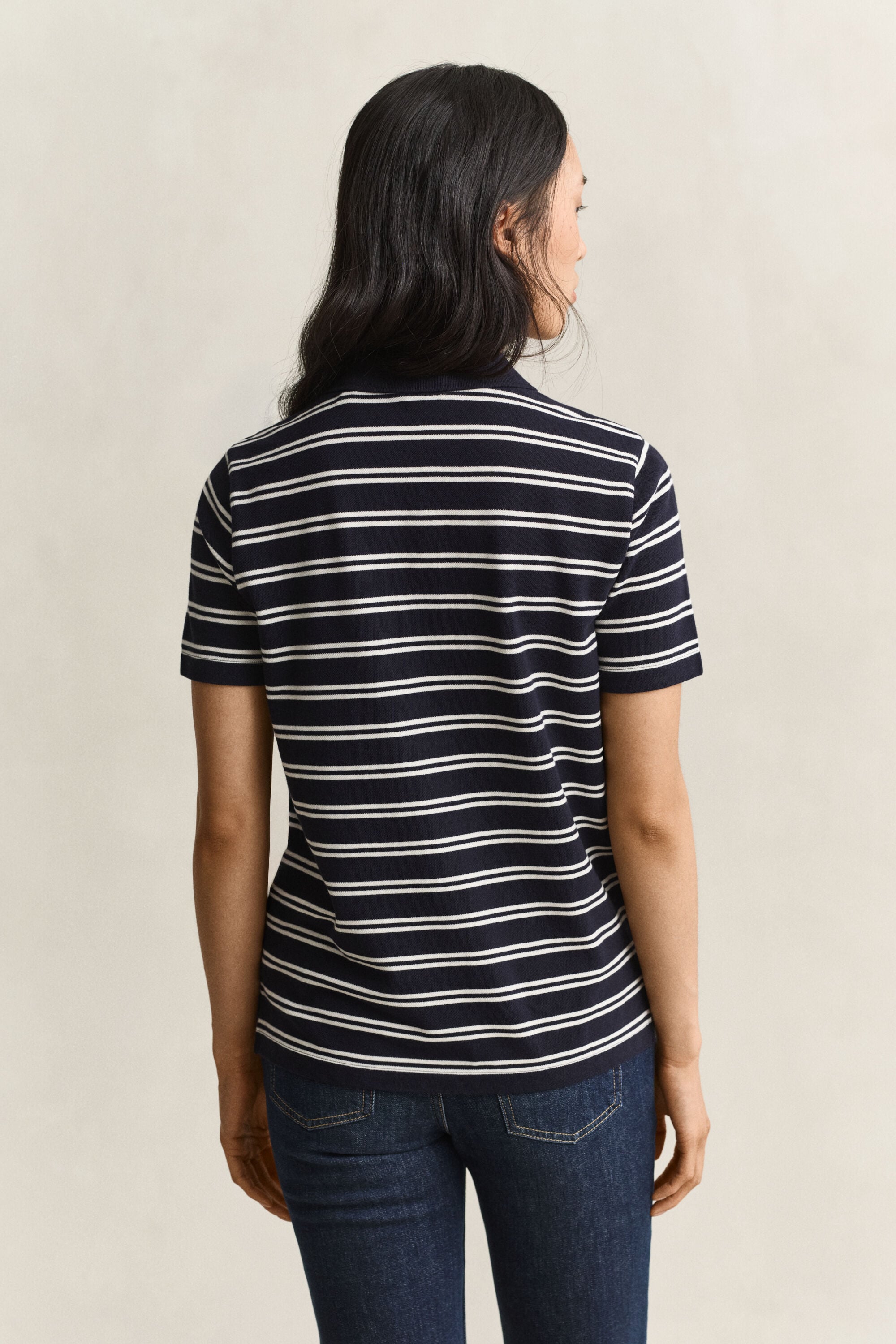 Striped Piqué Polo Top