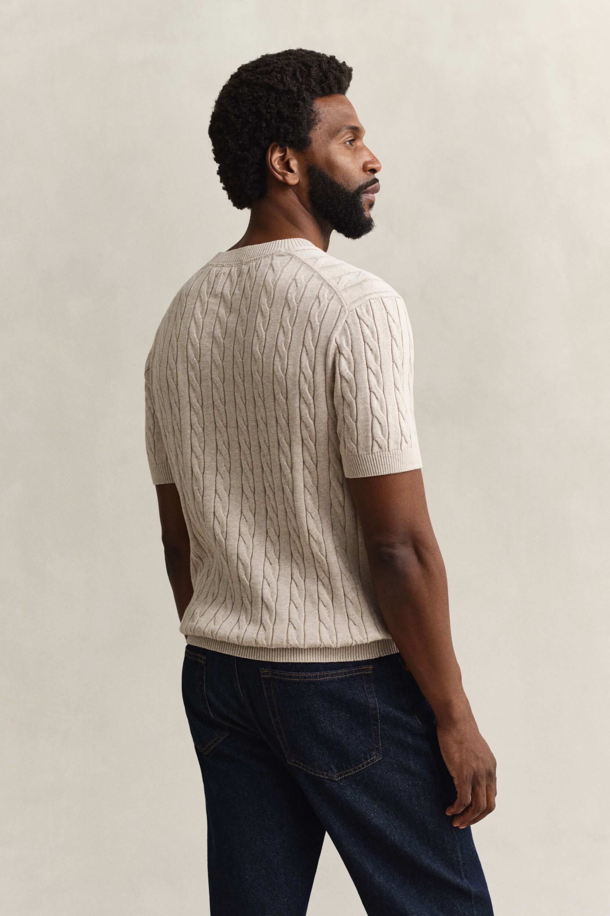 Cotton Cable Knit Short Sleeve Sweater