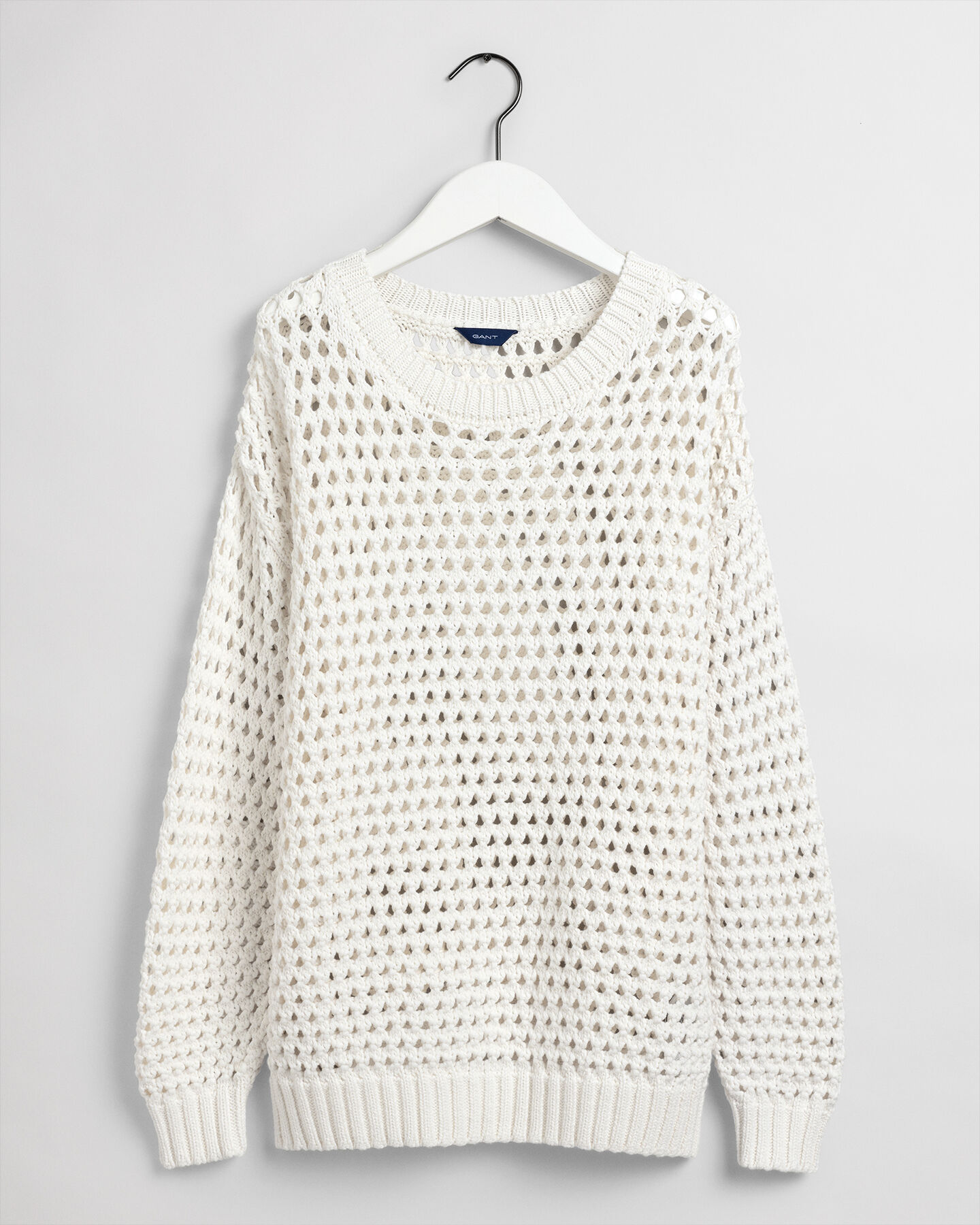 Open Knit Crew Neck Sweater
