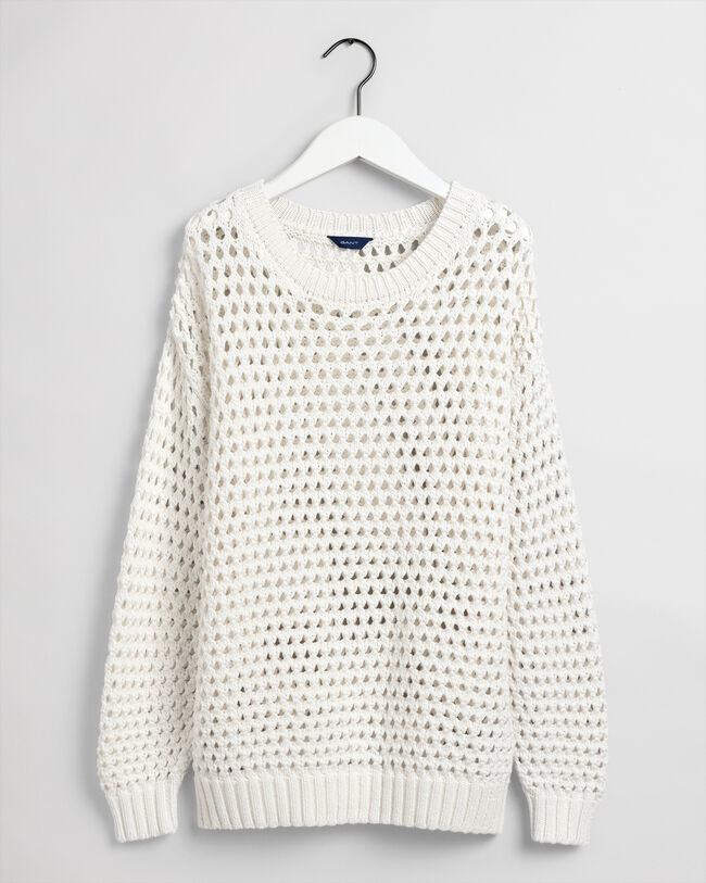 Open Knit Crew Neck Sweater