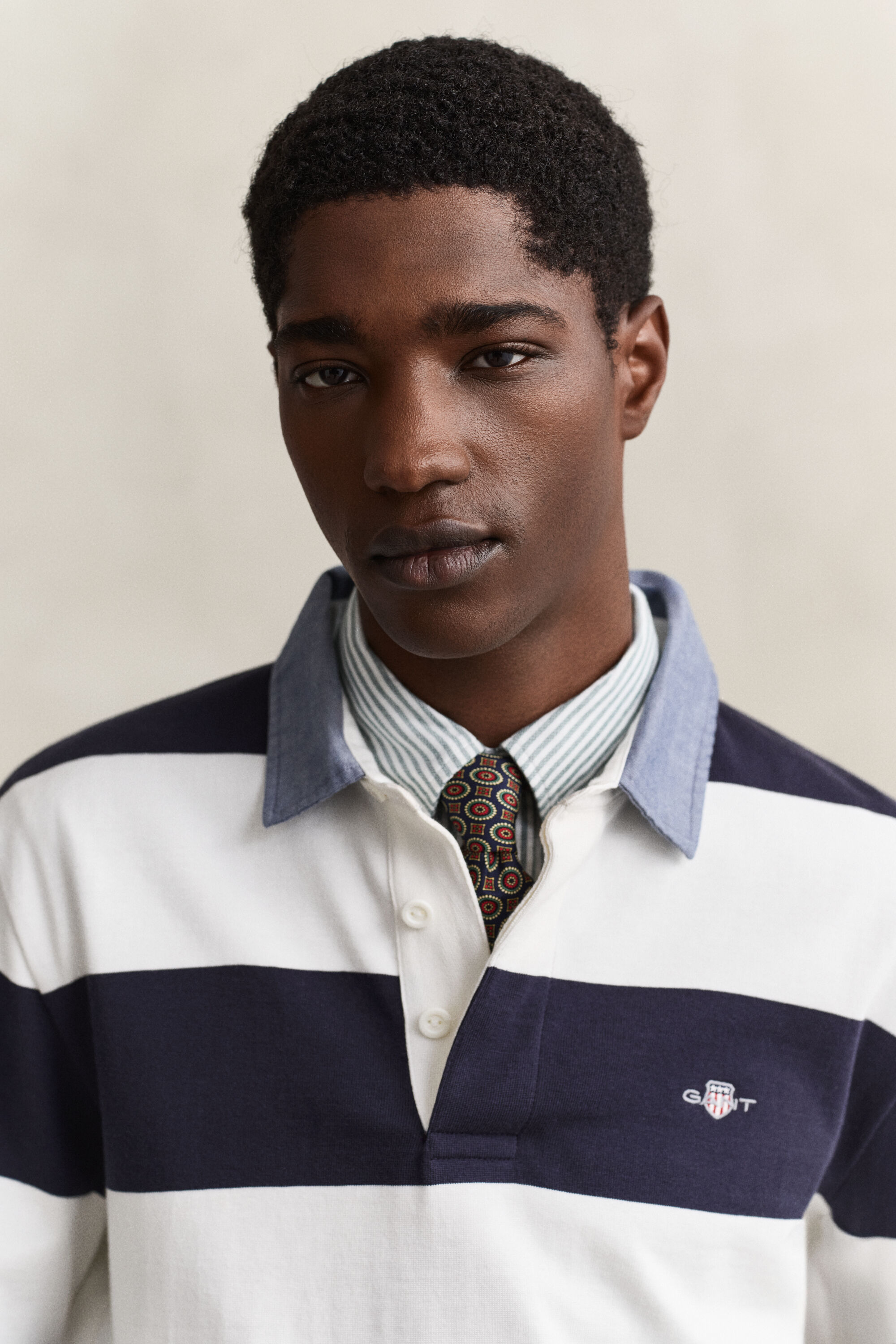 Chambray Collar Striped Heavy Rugger