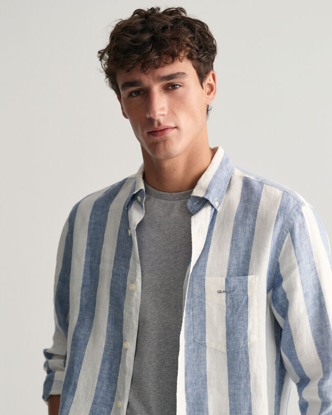 Regular Fit Bold Striped Linen Shirt