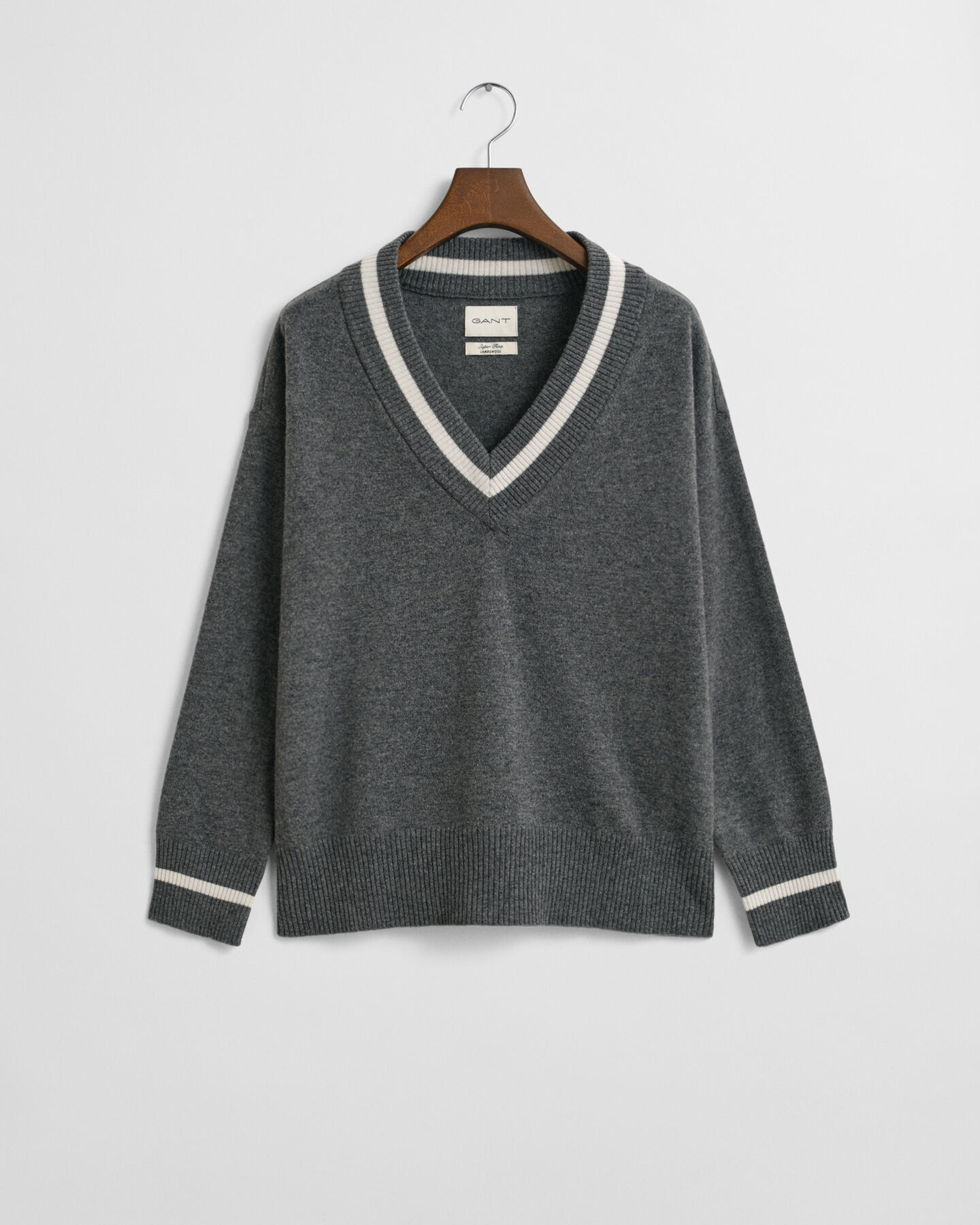 Superfine Lambswool Contrast V-Neck Sweater