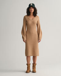 Ribbed Wool V-Neck Dress