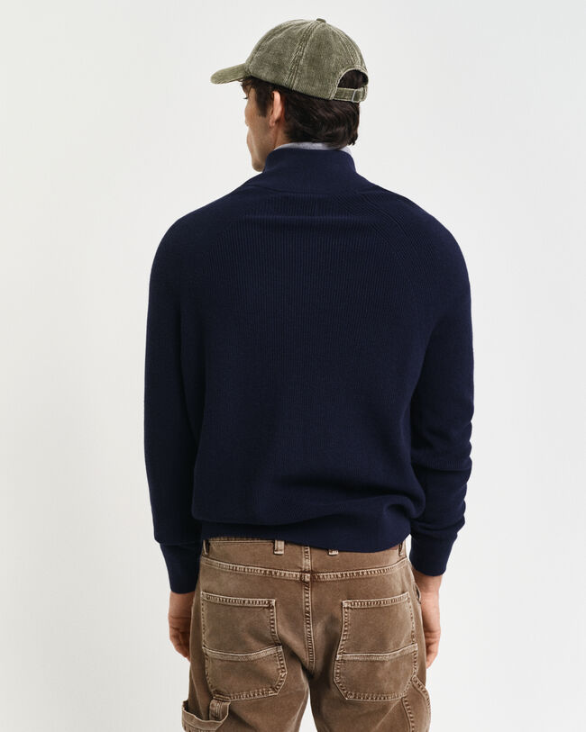 Ribbed Cotton Wool Half-Zip Sweater