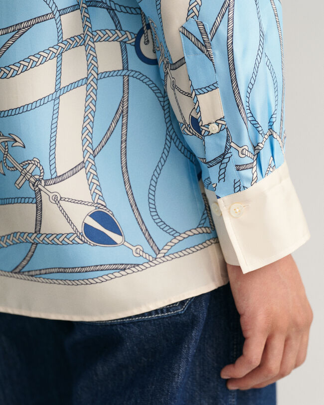Relaxed Fit Sailing Print Silk Shirt