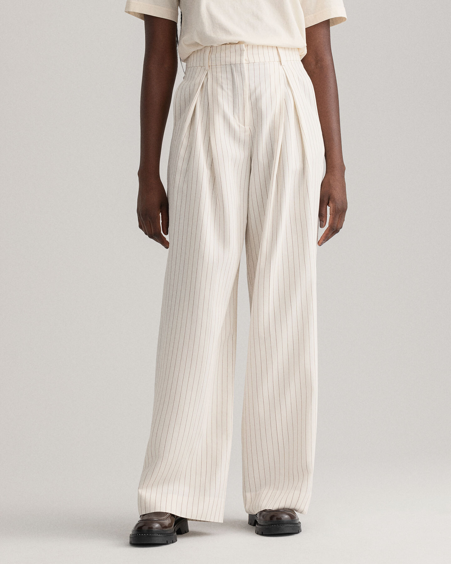 Wide Leg Pleated Pinstripe Pants