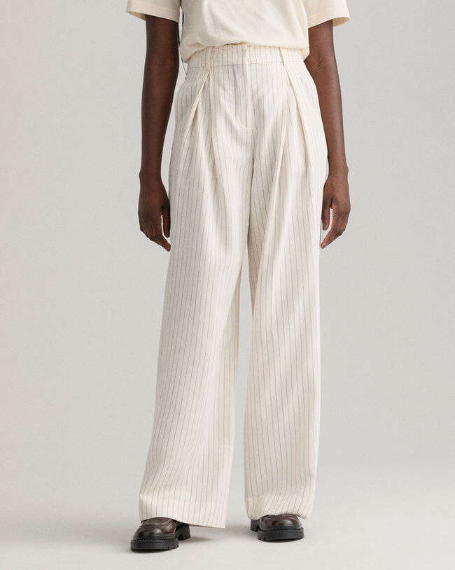 Wide Leg Pleated Pinstripe Pants