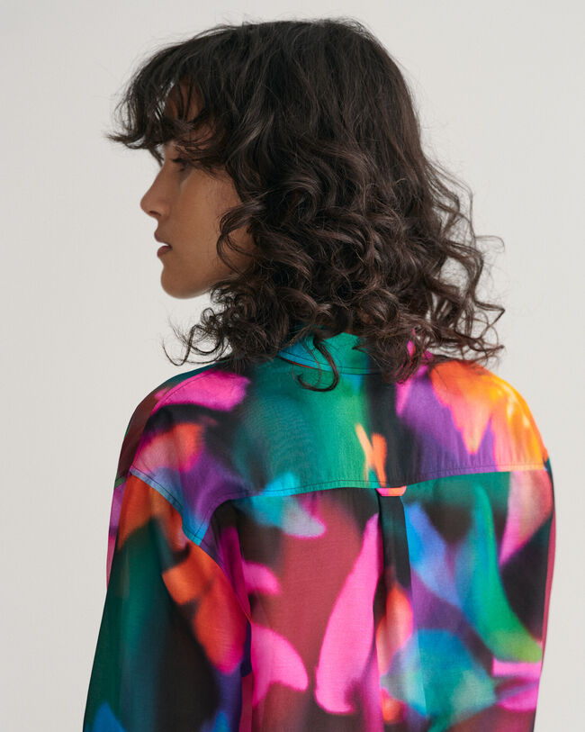 Relaxed Fit Floral Print Cotton Silk Shirt