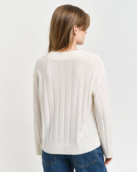 Wide Ribbed Wool V-Neck Sweater
