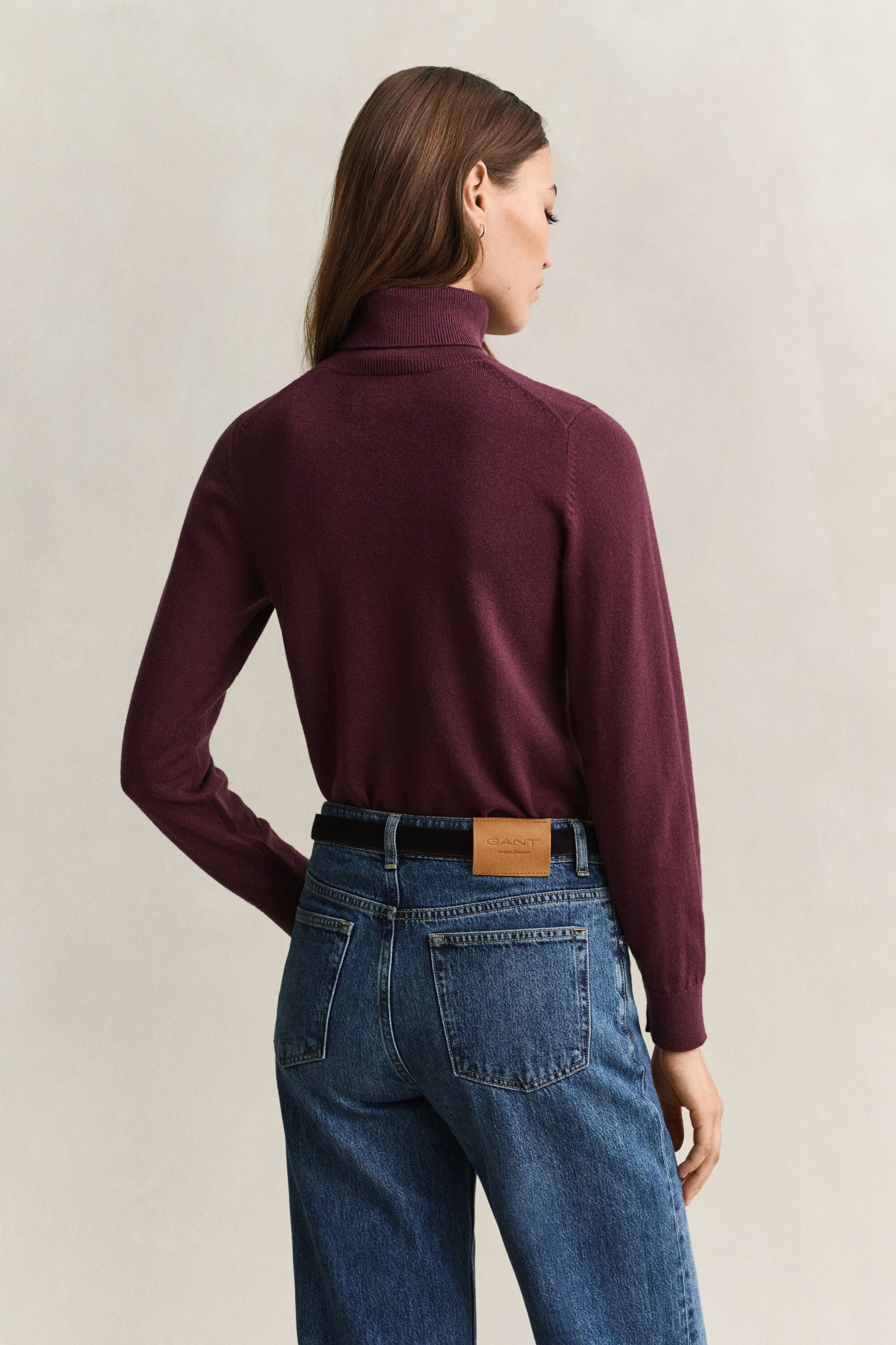 Wool Cotton Turtleneck Sweater — DARKENED WINE