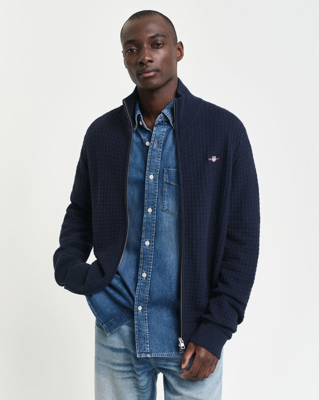 Textured Cotton Zip Cardigan