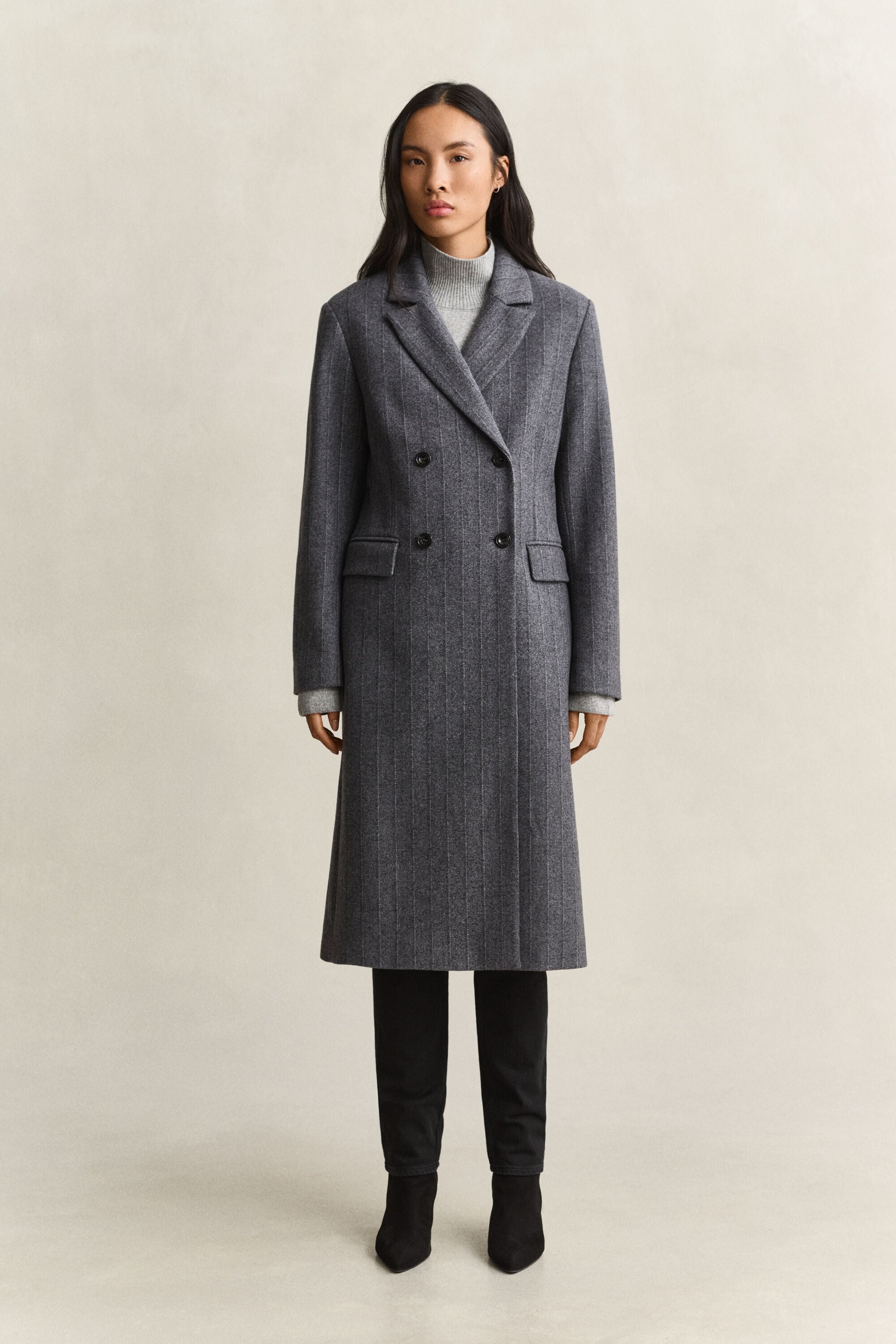 Striped Wool Blend Coat