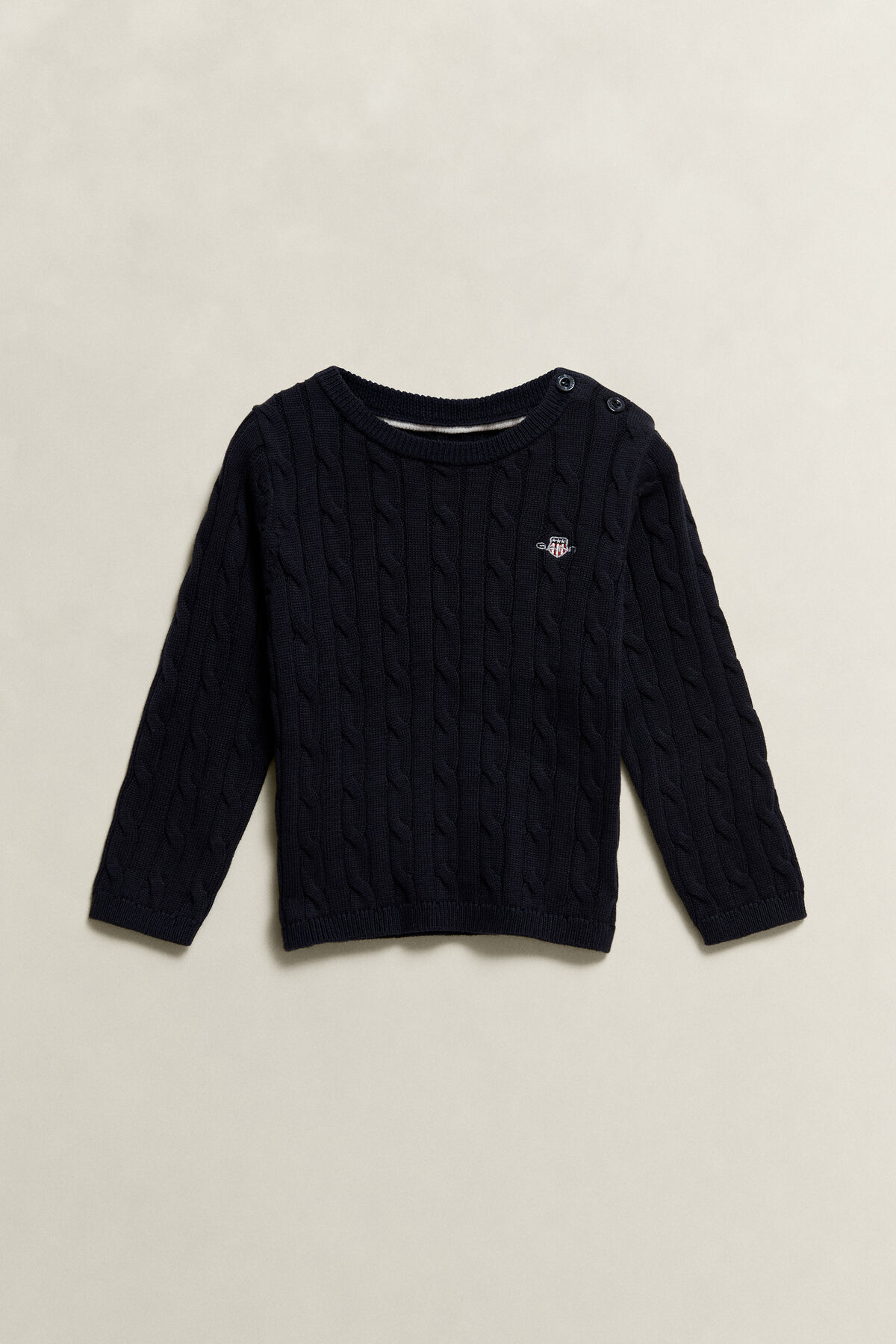 Girls Shield Cable Knit Sweater — EVENING BLUE