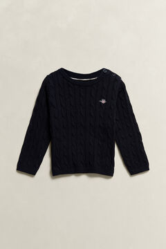 Girls Shield Cable Knit Sweater — EVENING BLUE 2