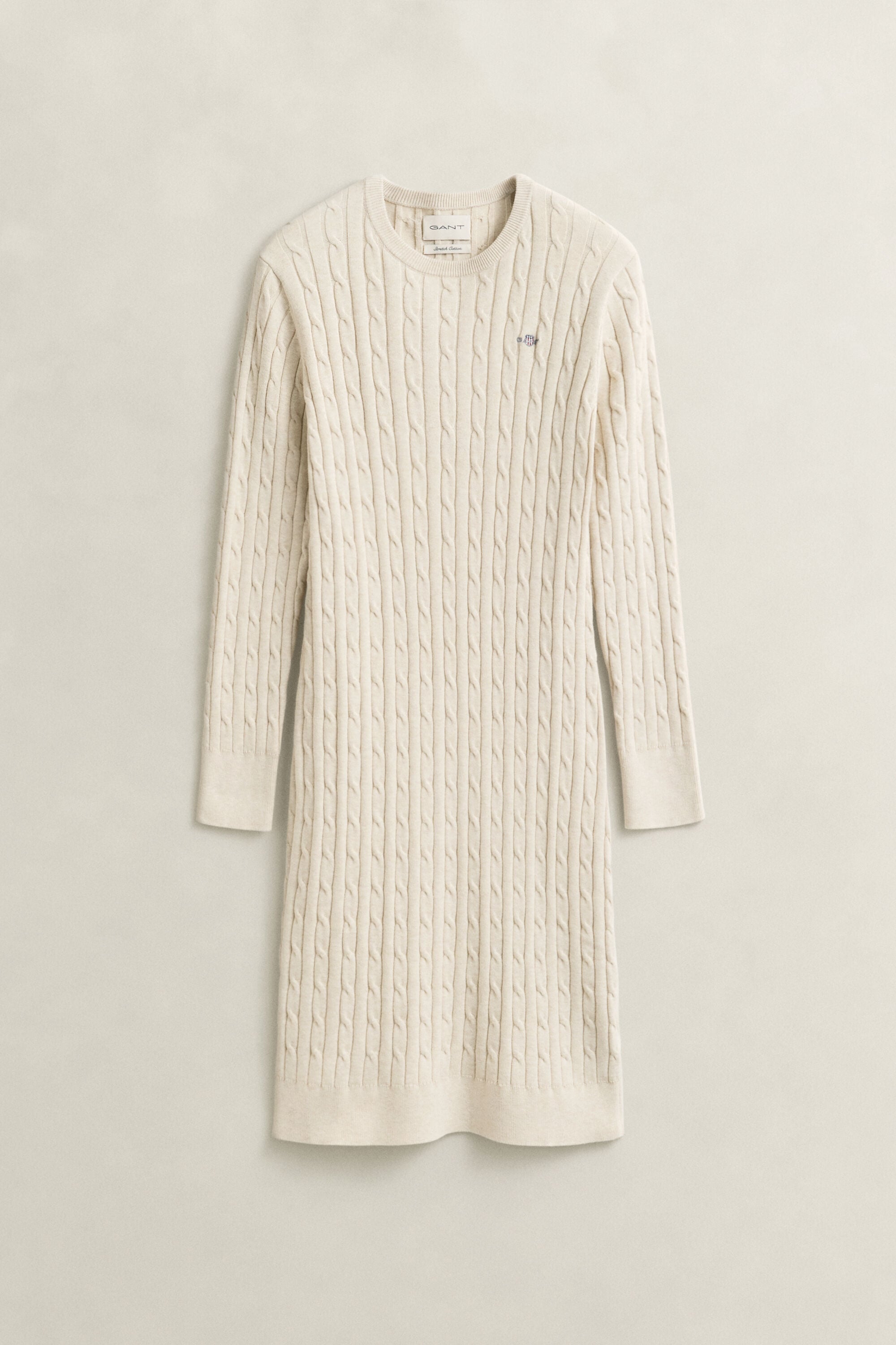 Stretch Cotton Cable Knit Crew Neck Dress