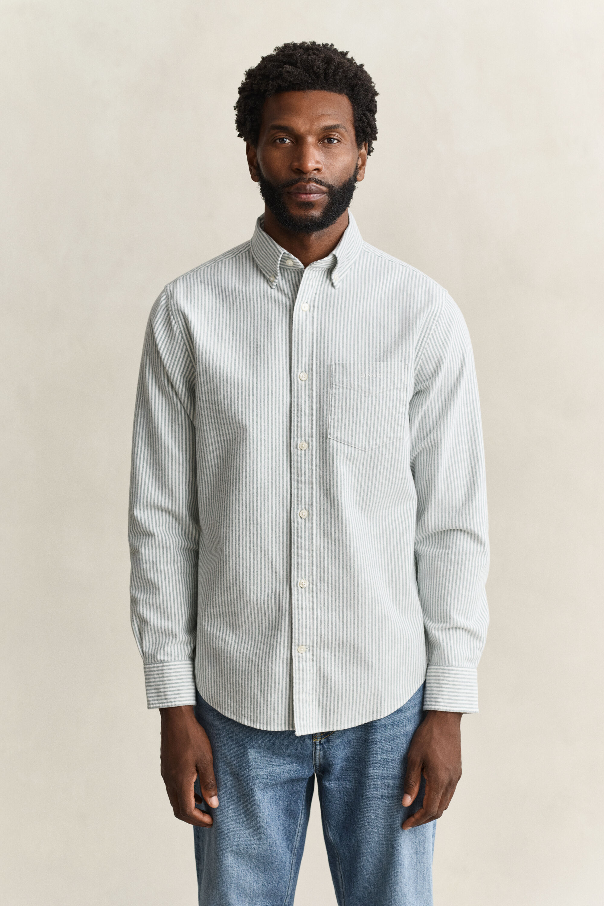 Striped Brushed Oxford Shirt — DARK EMERALD