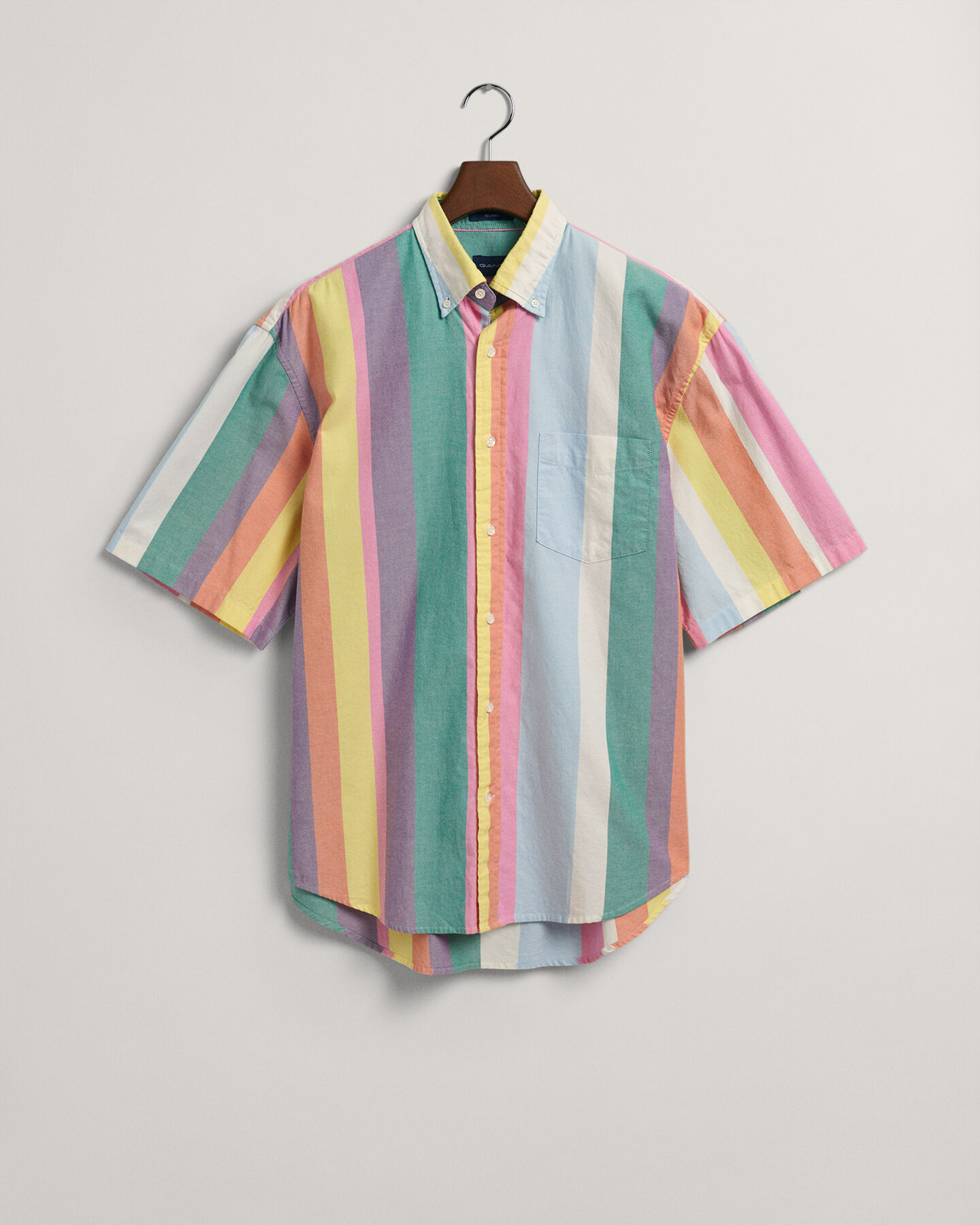 Relaxed Fit Multi Stripe Oxford Short Sleeve Shirt