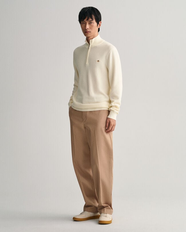 Textured Cotton Half-Zip Sweater