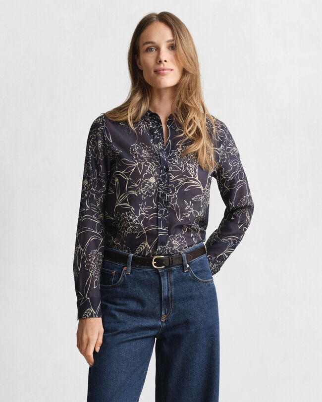 Regular Fit Floral Print Cotton Silk Shirt