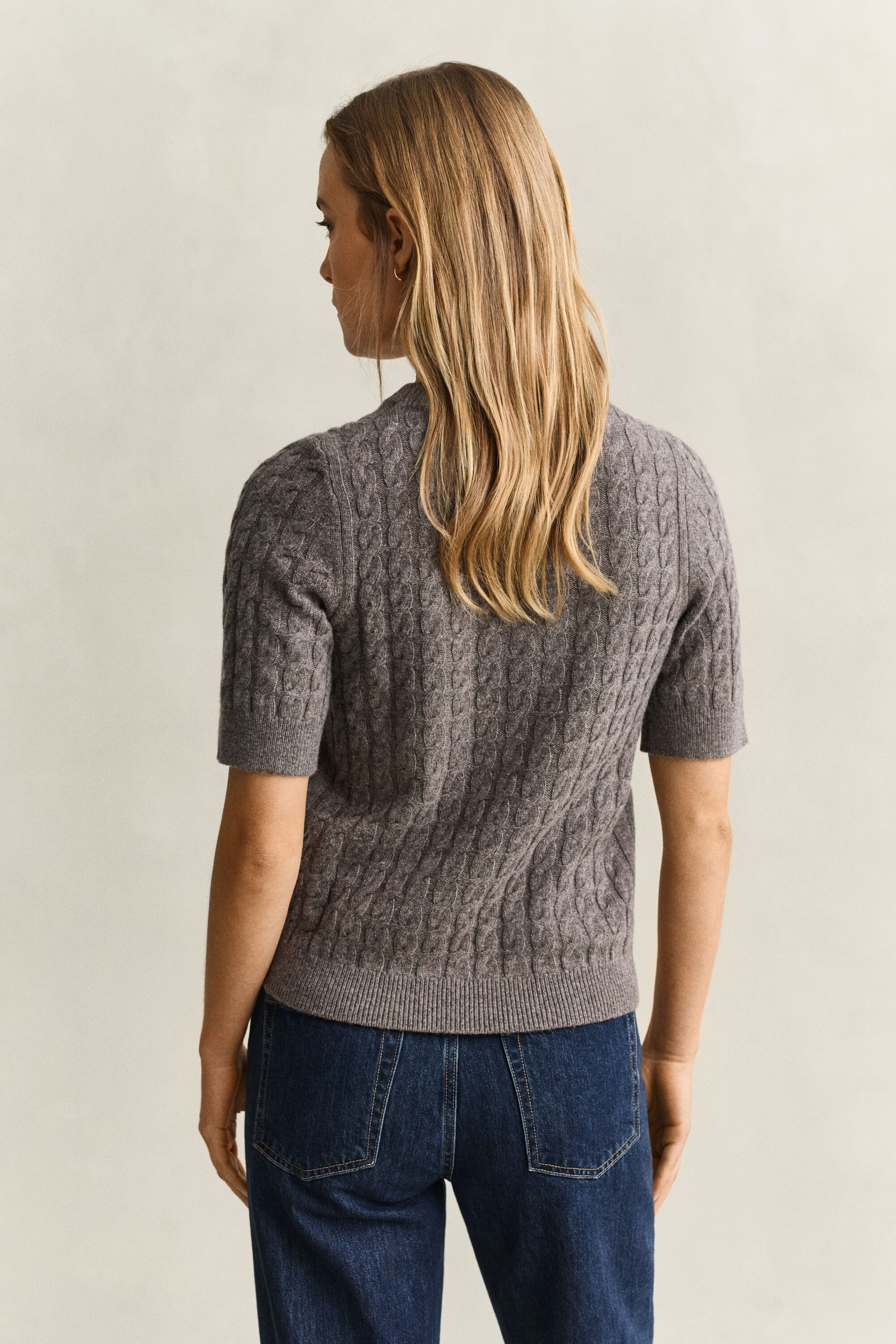 Wool Cashmere Cable Knit Short Sleeve Sweater