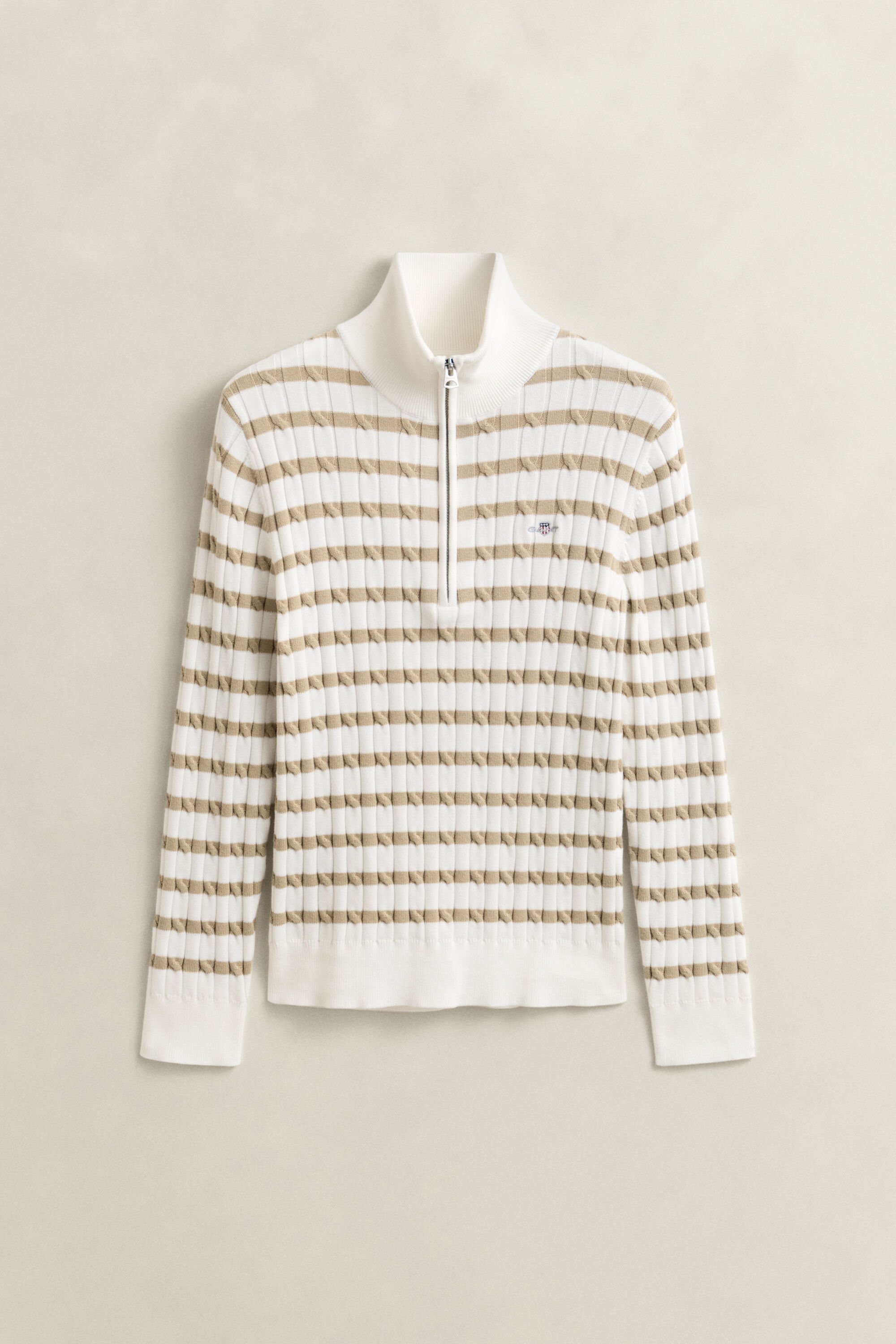 Striped Cable Knit Half-Zip Sweater