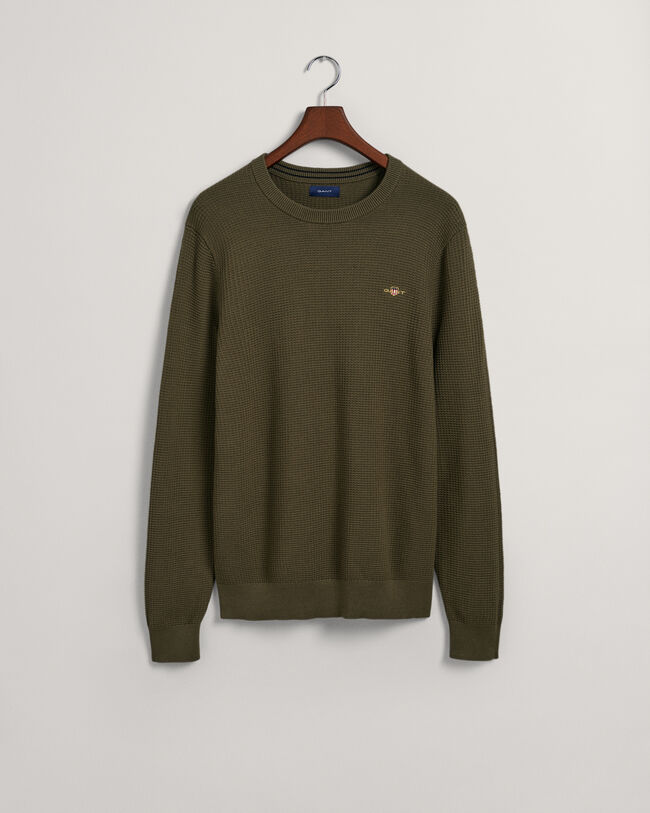 Textured Cotton Crew Neck Sweater