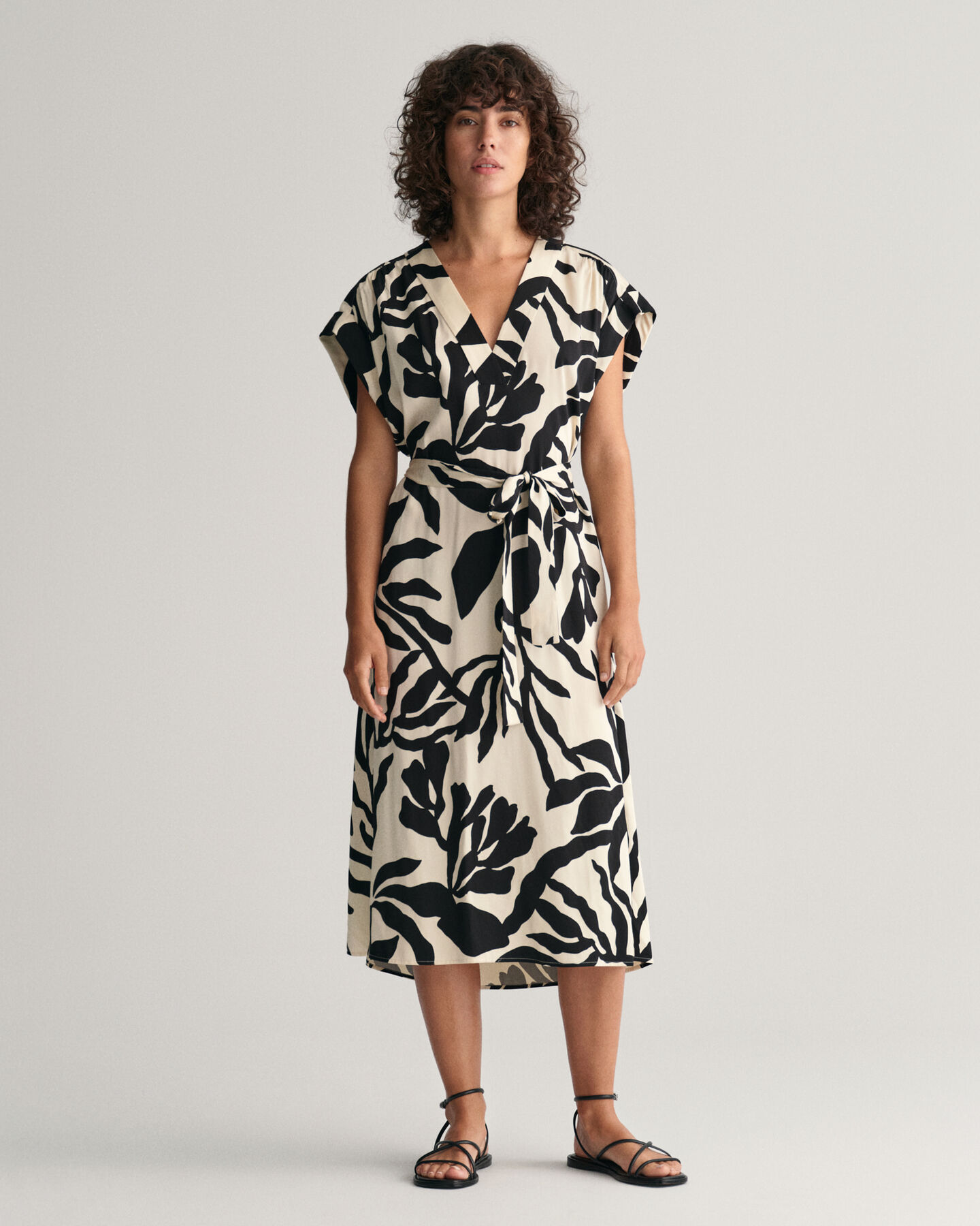 Palm Print Short Sleeve Dress