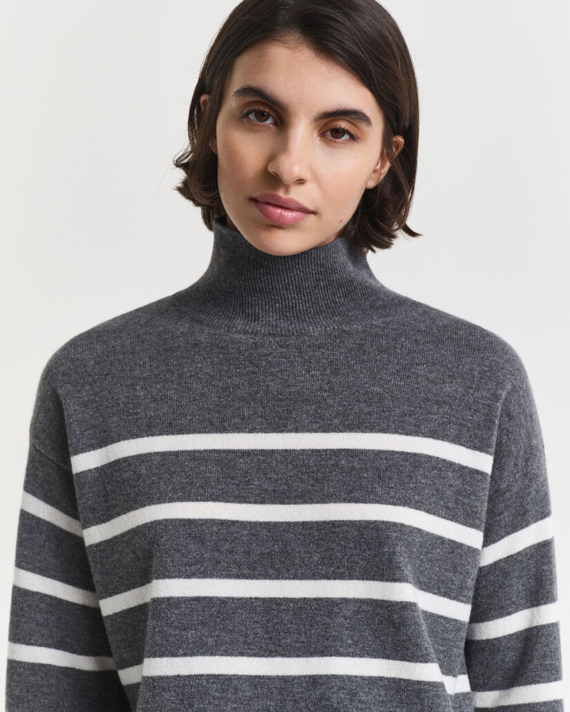 Striped Superfine Lambswool Turtleneck Sweater