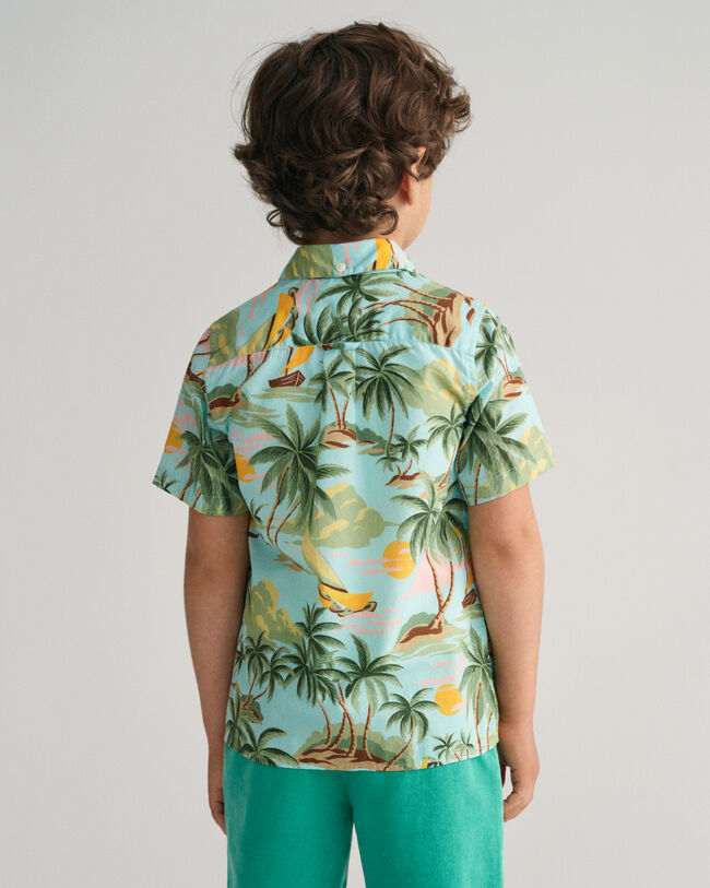 Kids Palm Print Cotton Short Sleeve Shirt