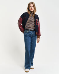 Striped Rib Long Sleeve Turtleneck Top