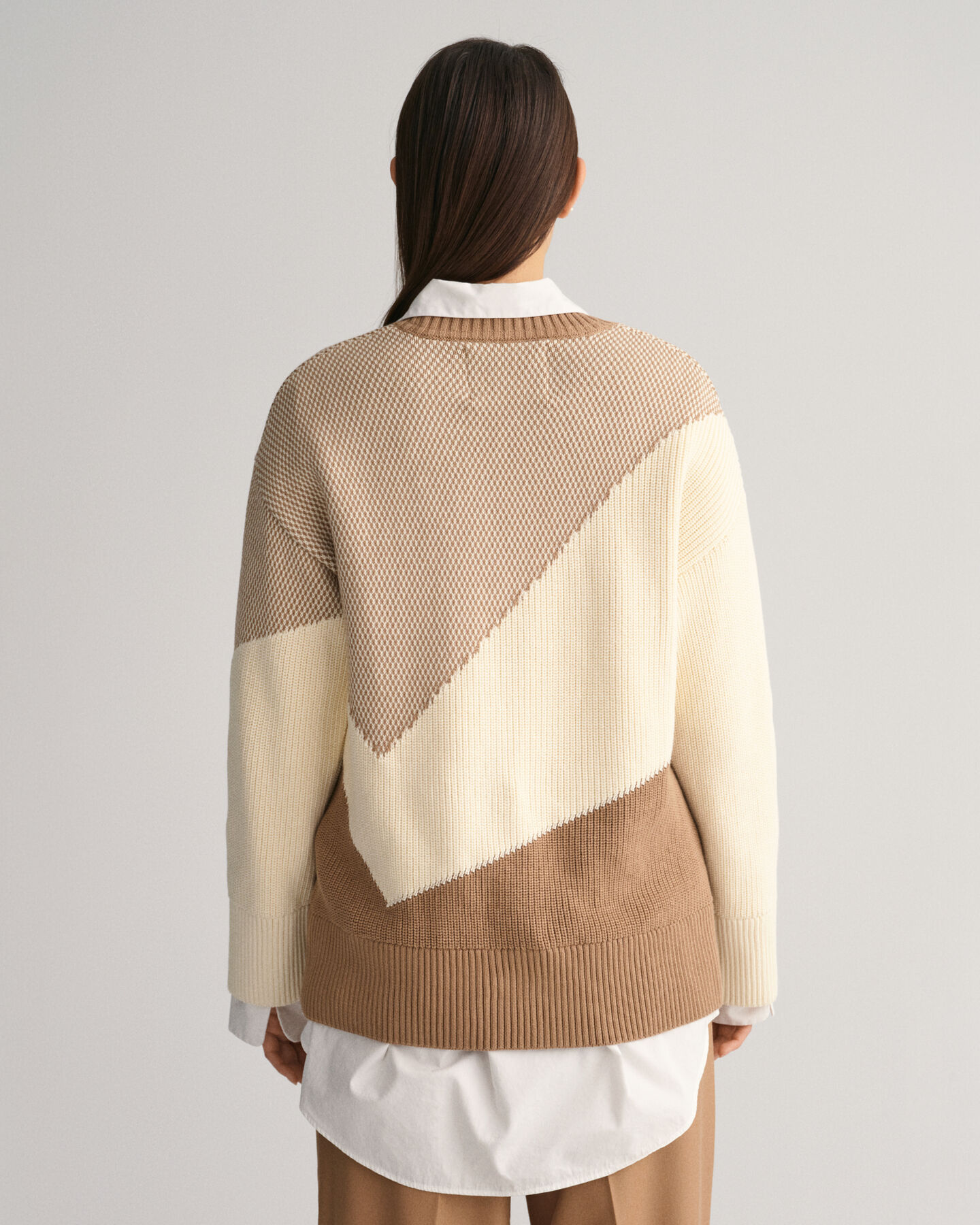 Color Blocked Cotton Crew Neck Sweater