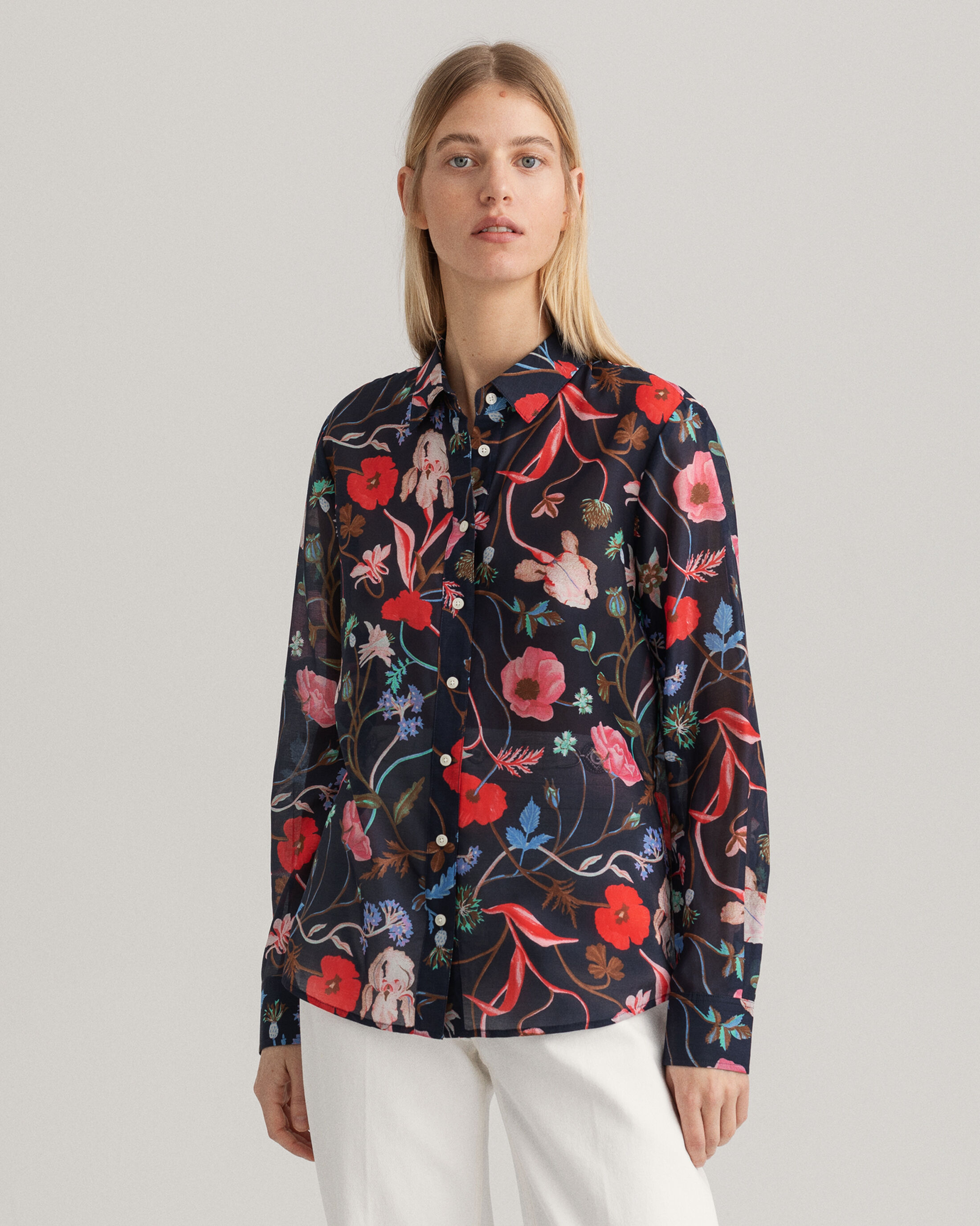  WIld Floral Print Cotton Silk Shirt 