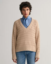 Textured Cotton V-Neck Sweater