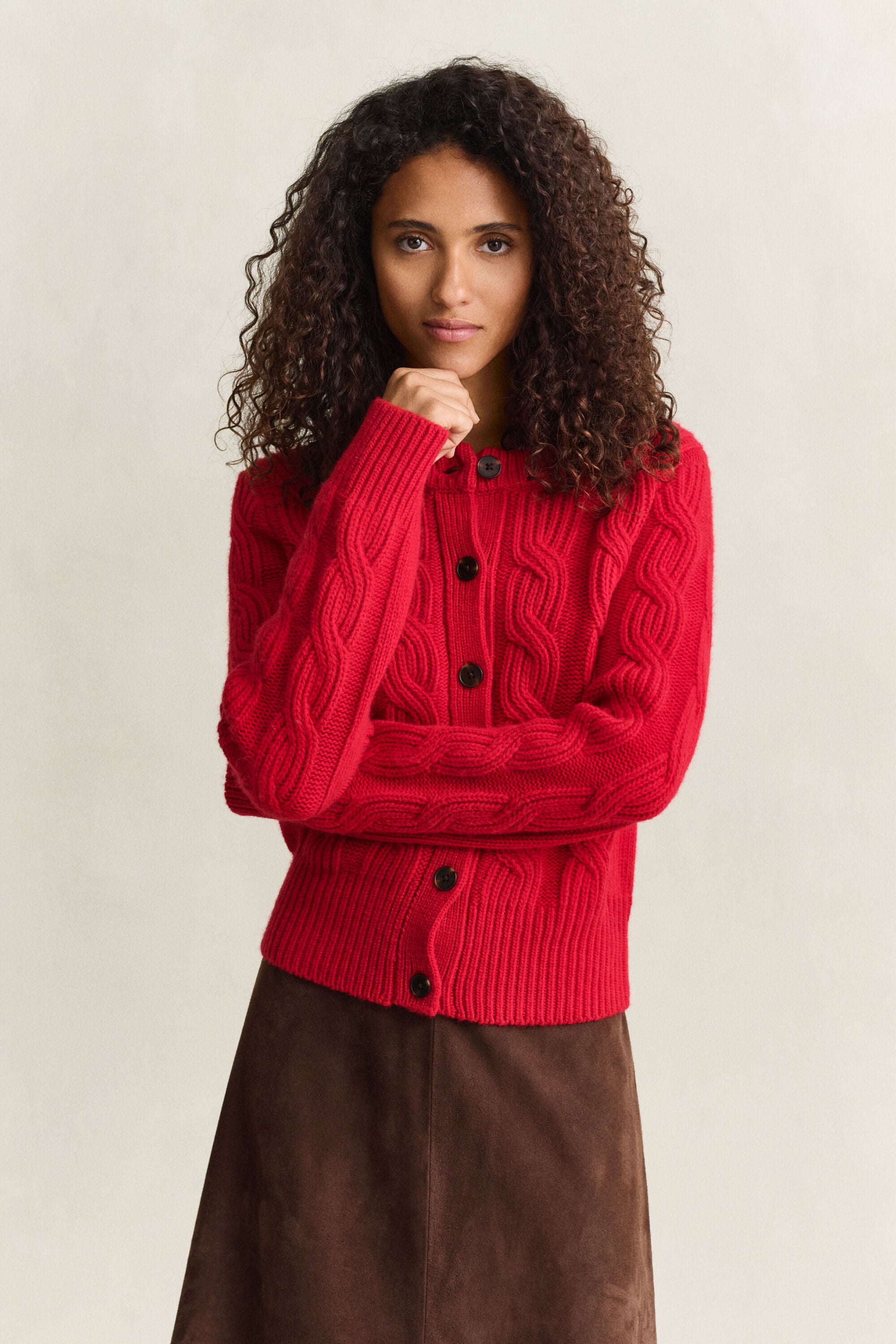 Wool Blend Cable Knit Cardigan