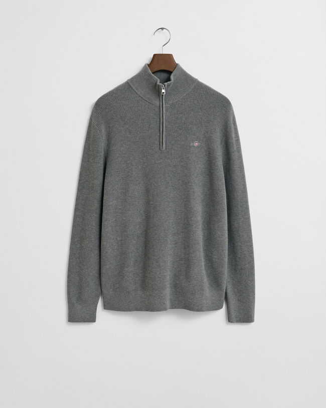 Ribbed Cotton Merino Wool Half-Zip Sweater